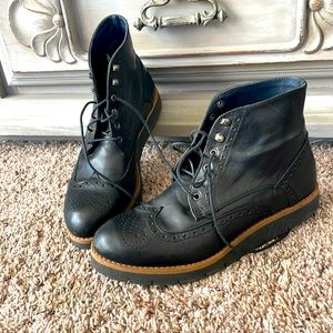 Barney’s New York, women’s wingtip lace up wedge soul boots